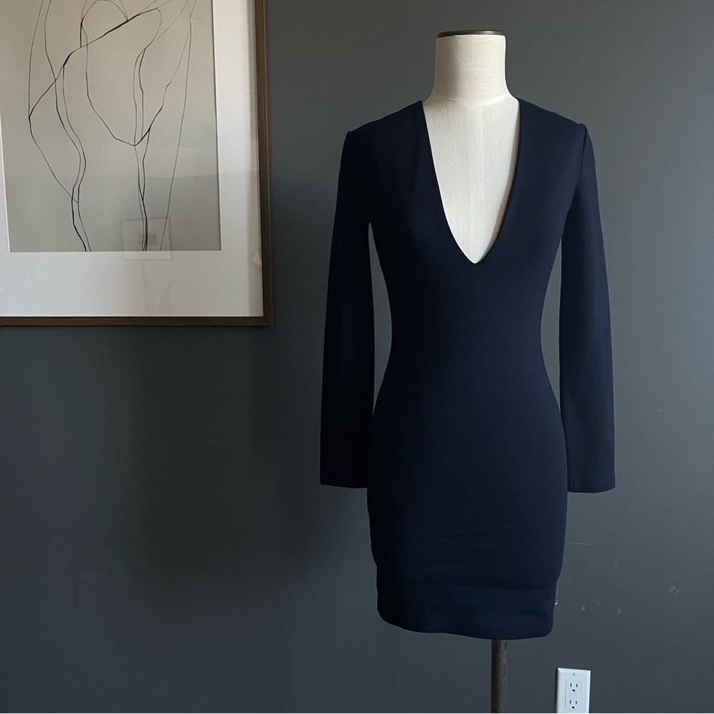 Bec + Bridge Navy Long-Sleeve Deep V Mini Dress – Size 2